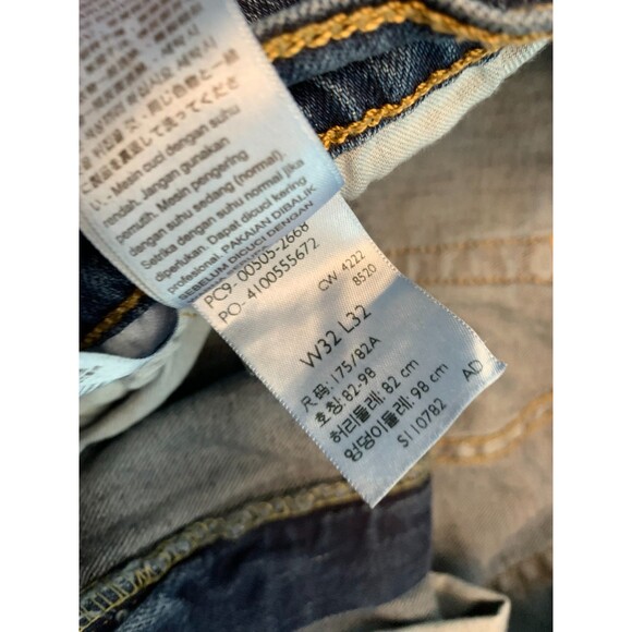 Levis 505 Jeans Mens 32x32 Straight Leg Whiskered Dark Wash Cotton Denim - Picture 8 of 9